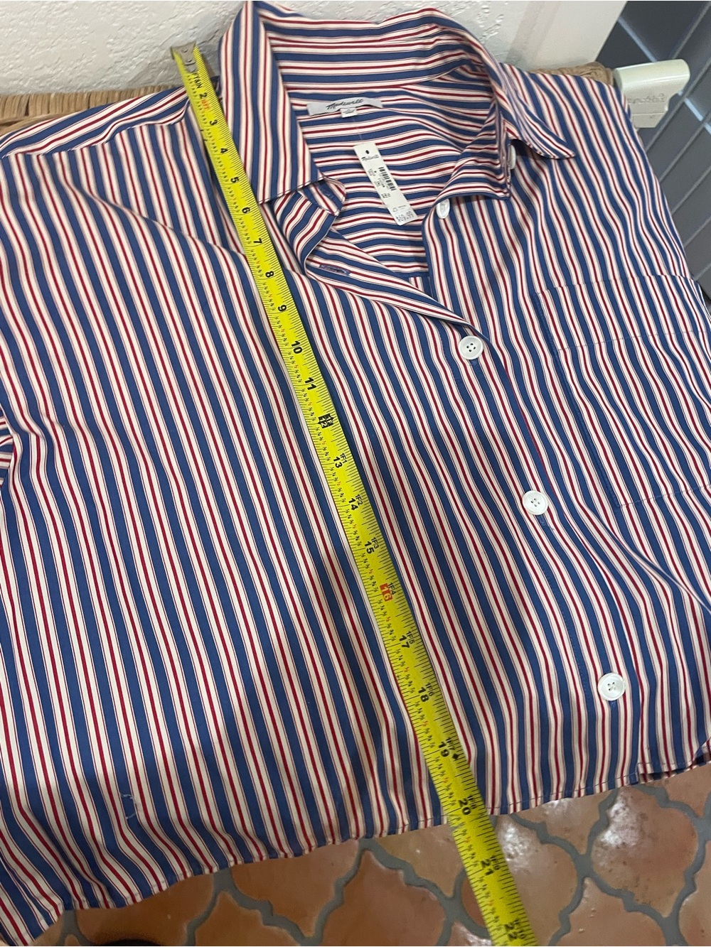 NWT Madewell Red, White & Navy Vertical Stripe Button-Up Shirt - Picture 6 of 6